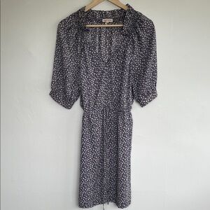 Rebecca Taylor Mini Dress with Drawstring Waist, 3/4 Sleeve, floral print
